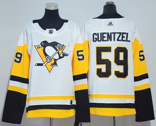 Adidas Pittsburgh Penguins #59 Jake Guentzel White Road Authentic Women Stitched NHL Jersey